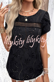 Stunning Cutout Jacquard Short Sleeve Top