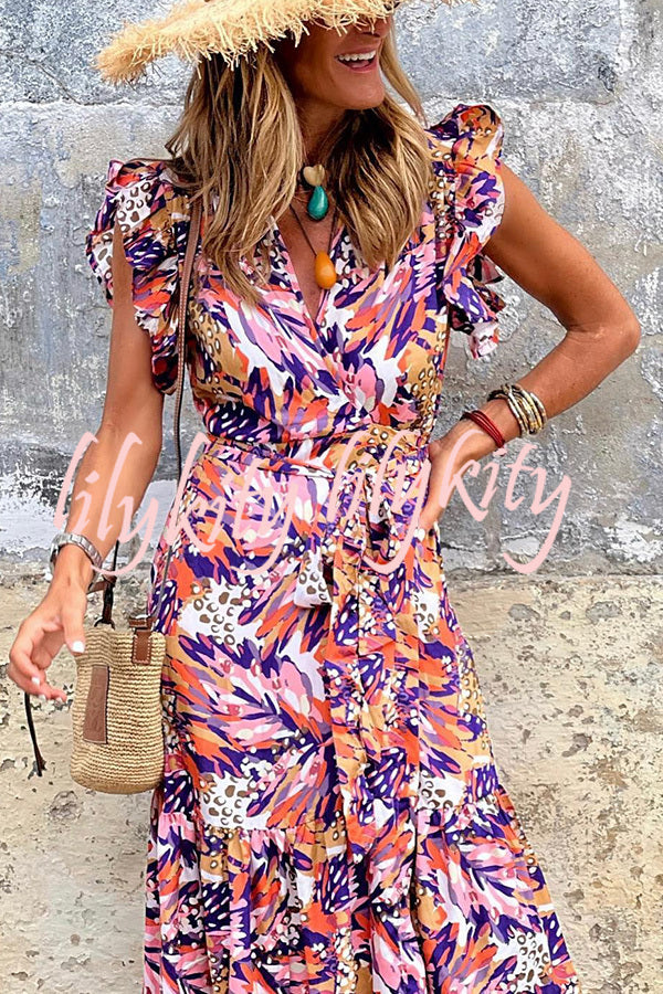 Pursue Your Passion Floral Ruffle Sleeve Maxi Dress