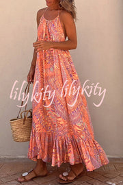 Sunita Ethnic Print A-line Halter Tassel Vacation Maxi Dress