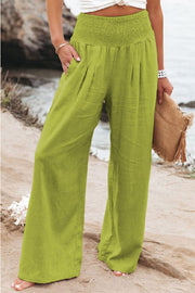 Fresh Air Linen Blend Pocketed Smocked Pants