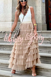 Be Your Own City Queen Tiered Elastic Waist Tulle Maxi Skirt