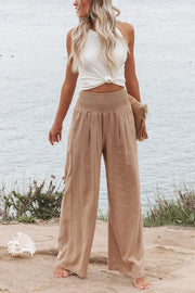 Fresh Air Linen Blend Pocketed Smocked Pants