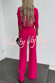 Luisa High Neck Half Sleeve Crop Top and High Rise Pocketed Flare Pants Set