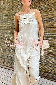 Vacay Ready Linen Blend Floral Embellishment Pocketed Slit Maxi Dress