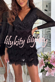 Spinning on The Dance Floor Sequin Patchwork Tiered Fringe Mini Dress