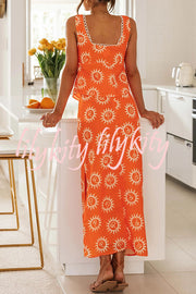 Fabulous Sunshine Print Lace Backless Slit Skirt Suit