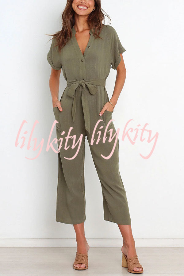 Something about Her Pocketed Button Straight Leg Jumpsuit