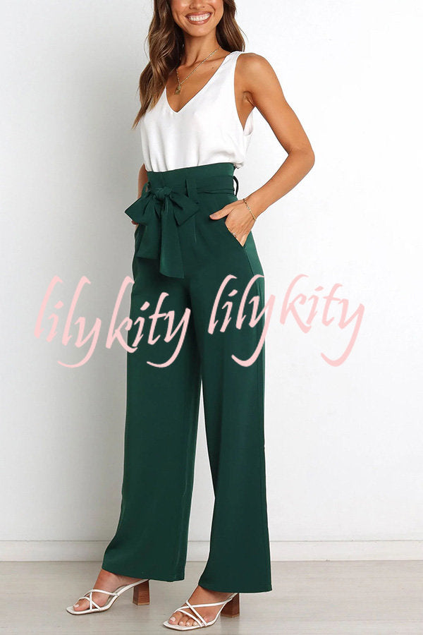 In Vogue Belted Pocketed Wide Leg Pants