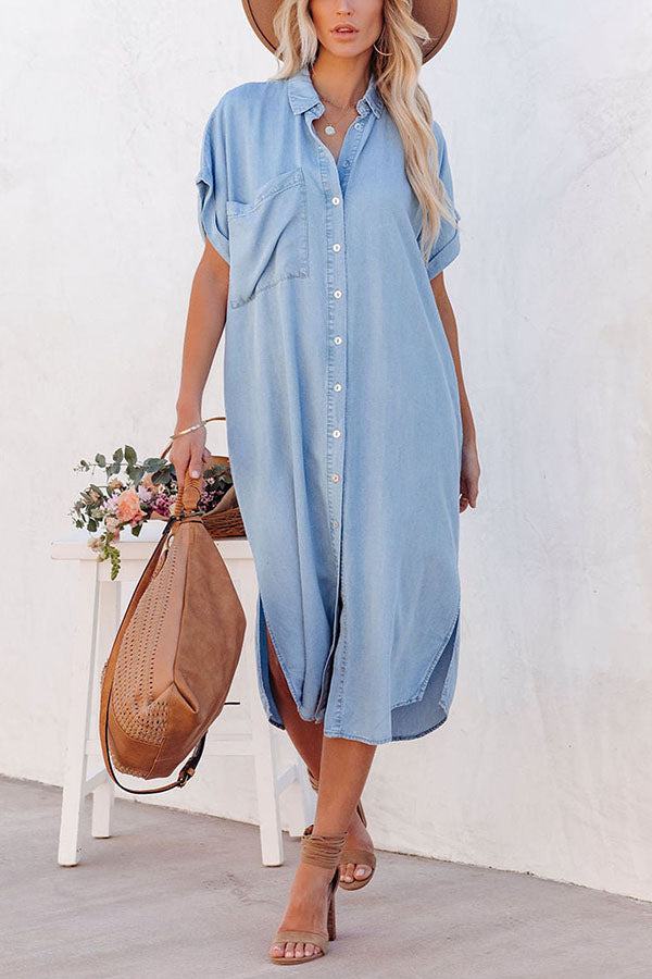 Rita Pocketed Tencel Button Down Midi Dress