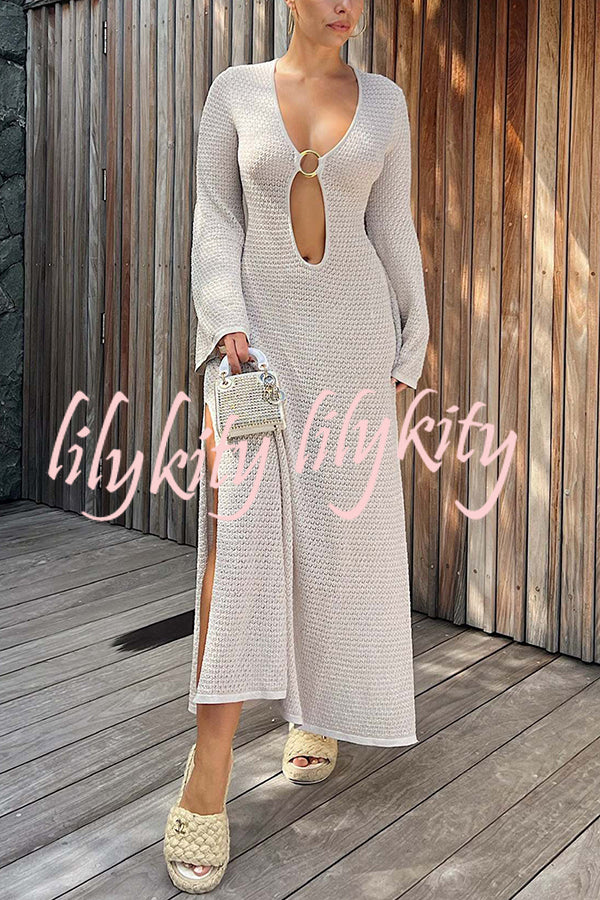 Make You Brighten Up Knit Ring Detail Cutout Cover Up Maxi Dress