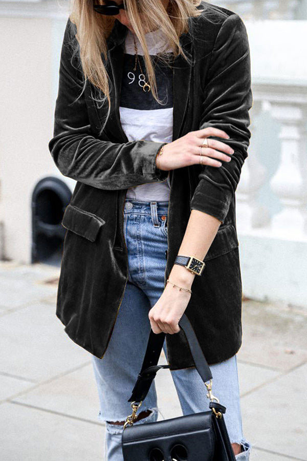 Eye Catching Street Style Velvet Blazer