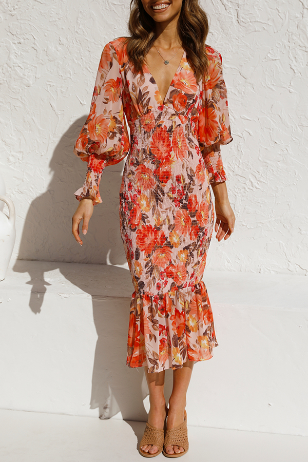 Latisha Floral Smocked Waist Midi Dress