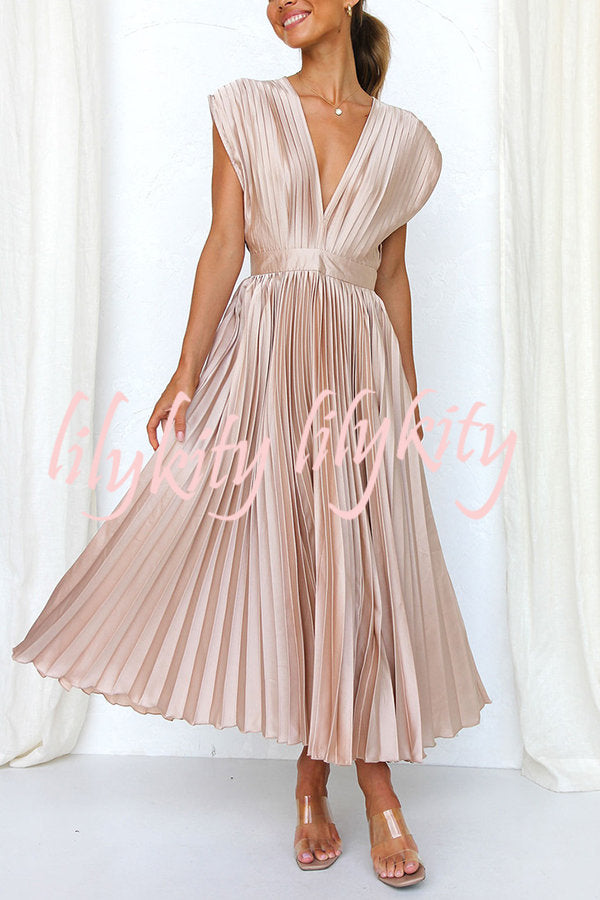 Hello Gorgeous Satin Pleated Midi Dress