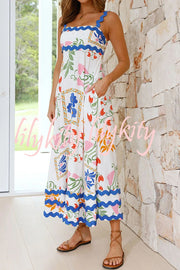 Vivi Fruit Floral Print Wave Pocket Maxi Dress