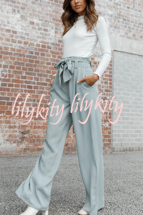 In Vogue Belted Pocketed Wide Leg Pants