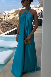 Classy and Fabulous Satin Halter Backless Maxi Dress