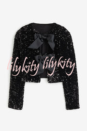 Two Ways To Celebrate Tie-front Bow Sequined Jacket