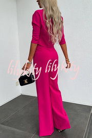 Luisa High Neck Half Sleeve Crop Top and High Rise Pocketed Flare Pants Set