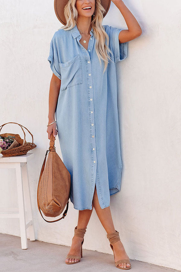 Rita Pocketed Tencel Button Down Midi Dress