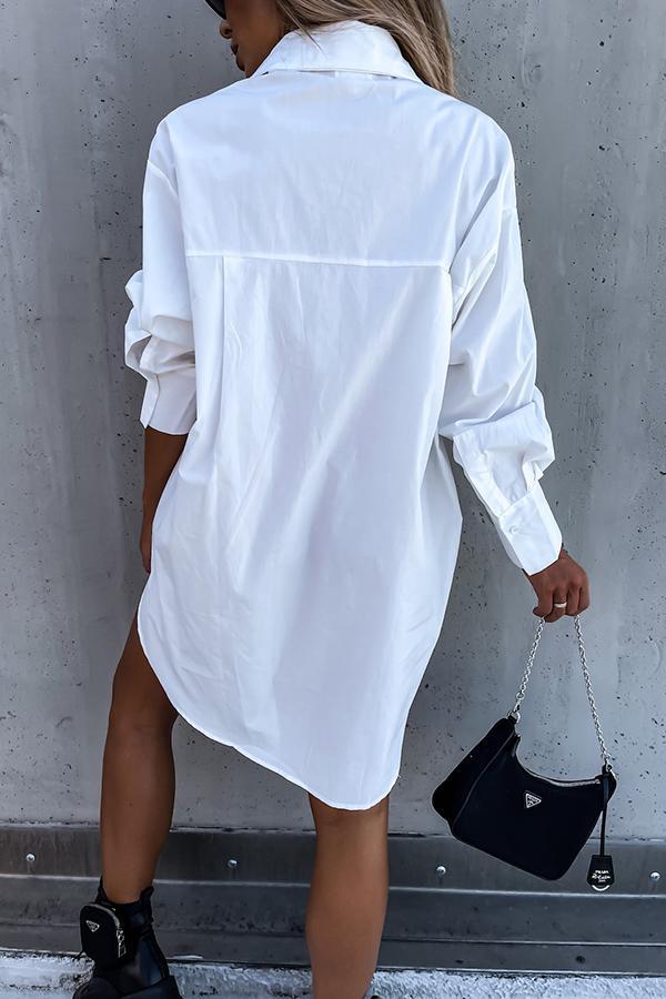 Never Easy Black/White Pocketed Shirt Dress