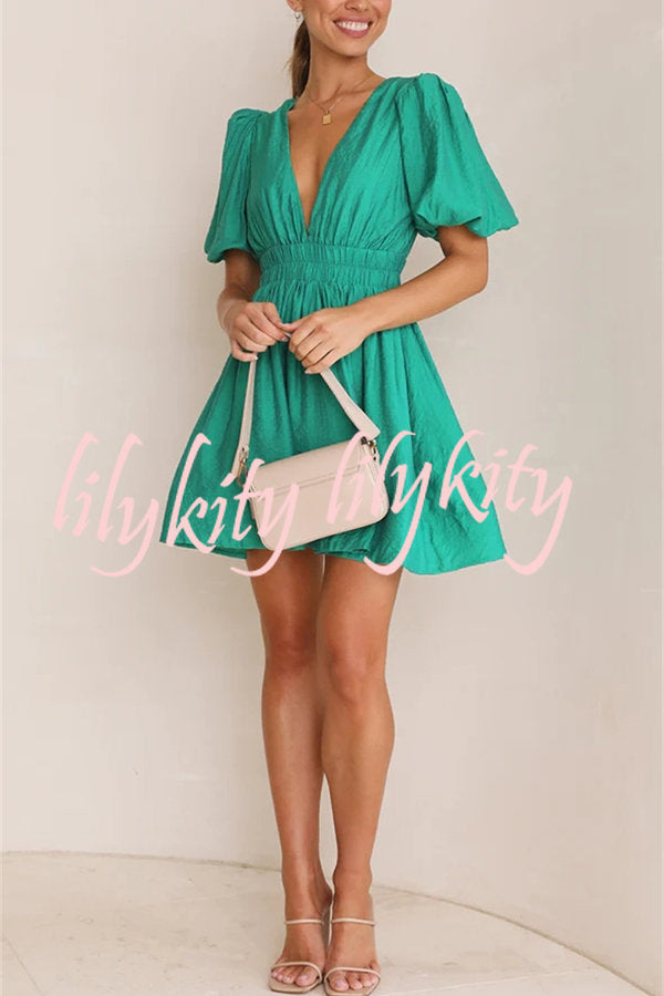 Feeling Dreamy Puff Sleeve Elastic Waist Mini Dress