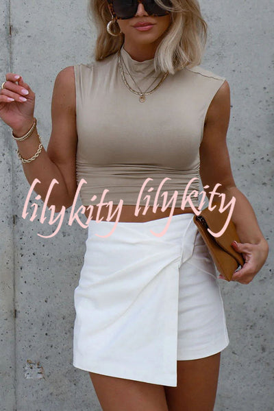 Tyra Mock Neck Gathered Sides Crop Top