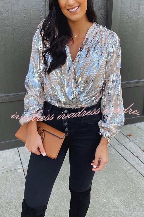 Girls Night Out Sequin Long Sleeve Top