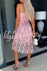 Perfect Moments One Shoulder Crochet Lace Midi Dress