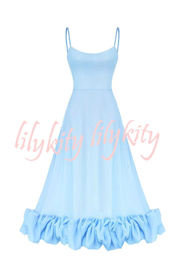 Midnight Girl Flounce Bustier Banquet Party Midi Dress