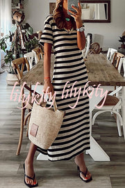 Brilliant Basics Stripe V Neck Casual Midi Dress