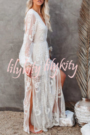 Fairy Air Fluttering V-neck See-through Lace Dress