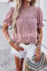 Solid Color Short Sleeved Patchwork Hollow Pleated Shirt