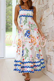 Vivi Fruit Floral Print Wave Pocket Maxi Dress