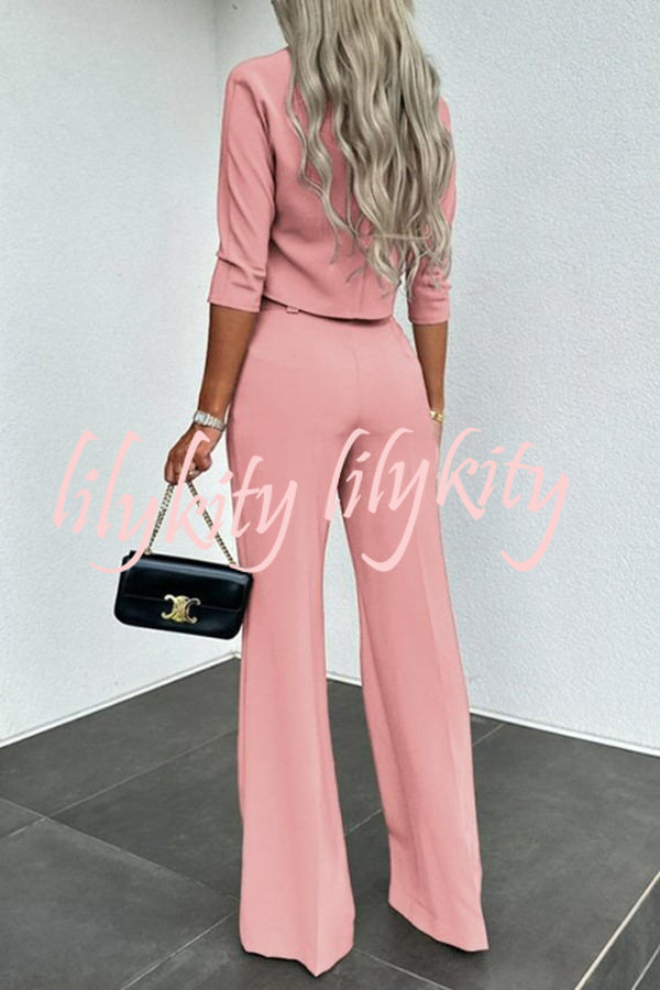 Luisa High Neck Half Sleeve Crop Top and High Rise Pocketed Flare Pants Set