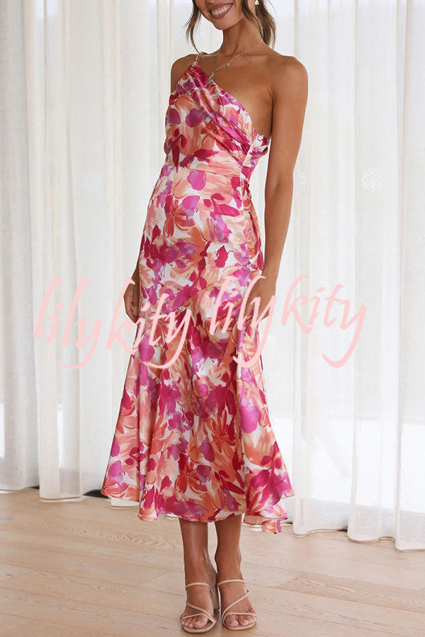 Buy Myself Flowers Floral One Shoulder Midi Dress