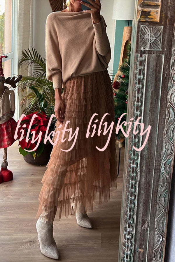 Be Your Own City Queen Tiered Elastic Waist Tulle Maxi Skirt