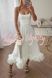 Midnight Girl Flounce Bustier Banquet Party Midi Dress