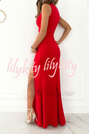 Height of Fame V-neck Ruched Slit Maxi Dress