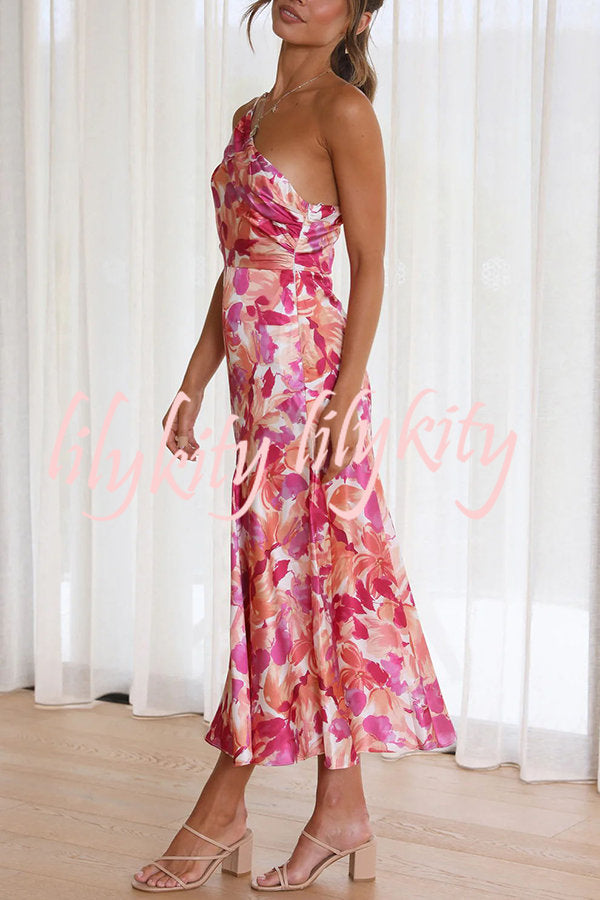 Buy Myself Flowers Floral One Shoulder Midi Dress