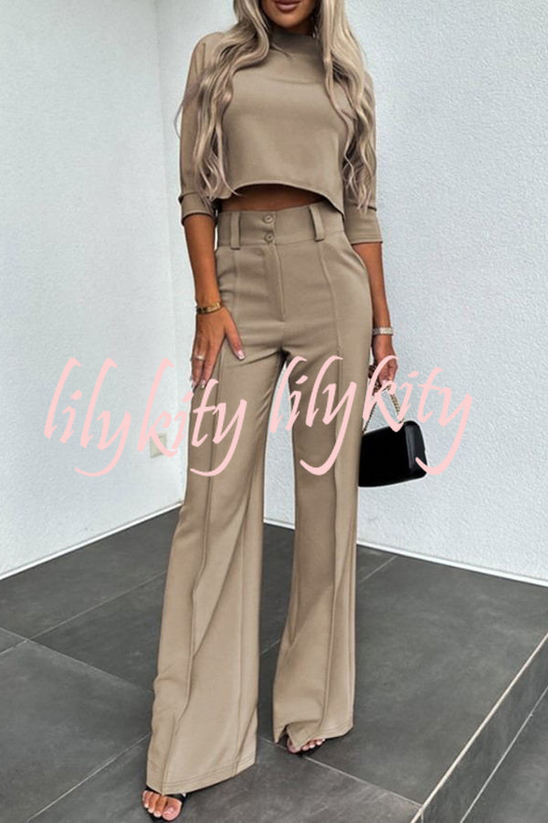 Luisa High Neck Half Sleeve Crop Top and High Rise Pocketed Flare Pants Set