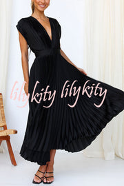 Hello Gorgeous Satin Pleated Midi Dress