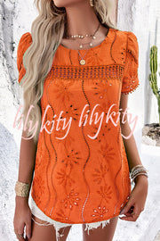 Stunning Cutout Jacquard Short Sleeve Top