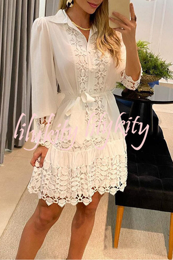 Chasing Love Guipure Lace Patch Shirt Dress