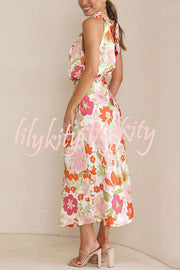 Fascinating Day Floral Halter Neck Elastic Waist Maxi Dress