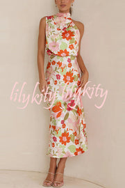 Fascinating Day Floral Halter Neck Elastic Waist Maxi Dress