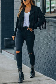 All Night Cropped Fringe Faux Suede Jacket