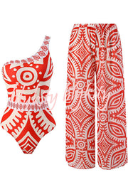 Unique printed swimsuit and elastic waist pants