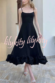 Midnight Girl Flounce Bustier Banquet Party Midi Dress