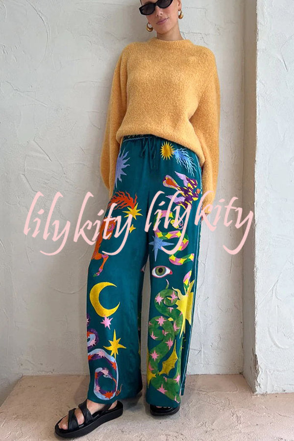 Pierson Linen Blend Unique Print Elastic Waist Pocketed Wide Leg Pants