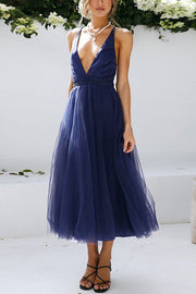 Feeling Romantic V Neck Tulle Midi Dress